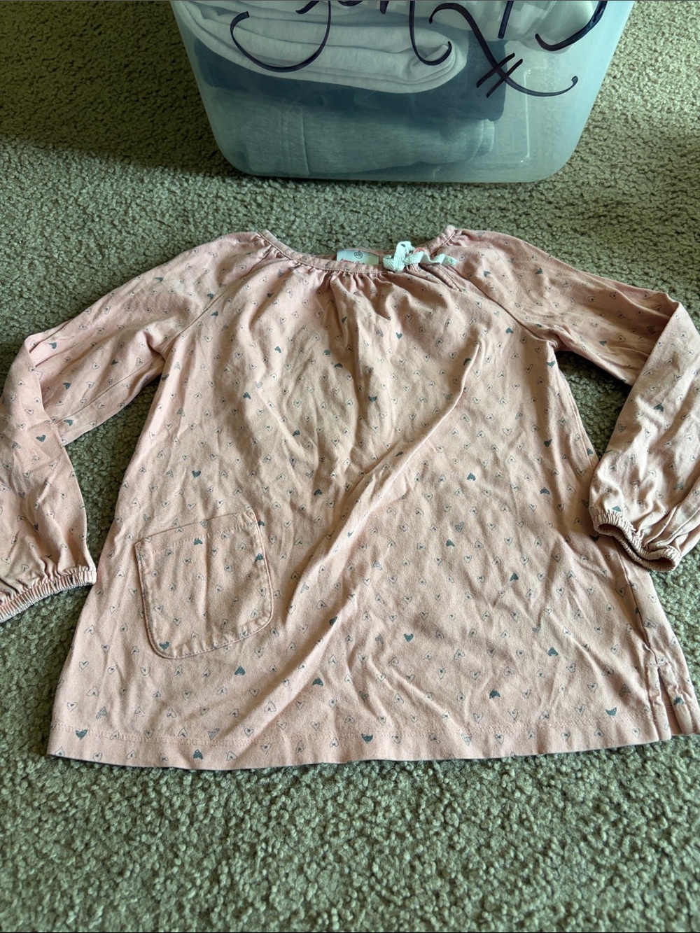 B73 Hanna Andersson Peasant Top in Blush Pink with Heart Print, Dingy